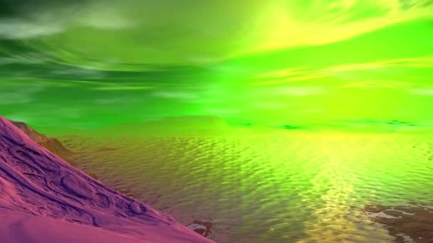 Alien Planet Montagne Eau Animation Panorama — Video