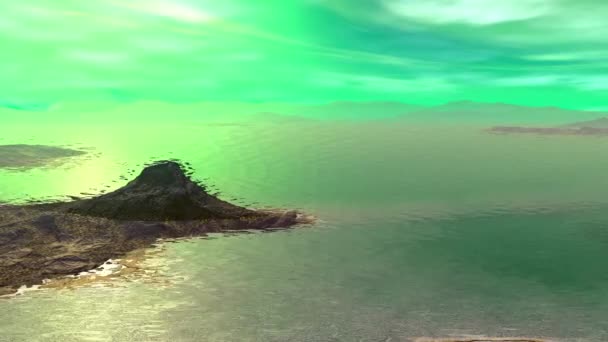 Alien Planet. Montagne et eau. Animation. Panorama. 4K 