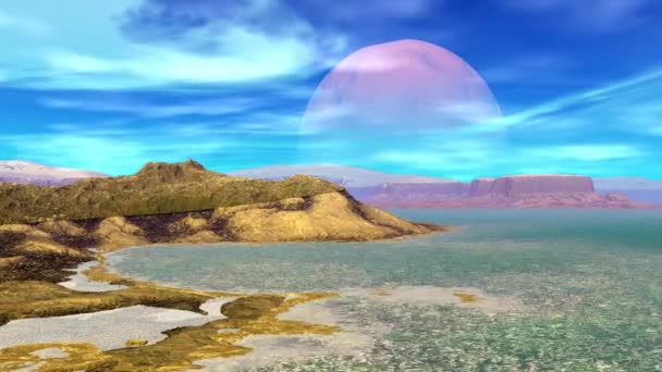 エイリアンの惑星 山と水 アニメーション パノラマ — ストック動画
