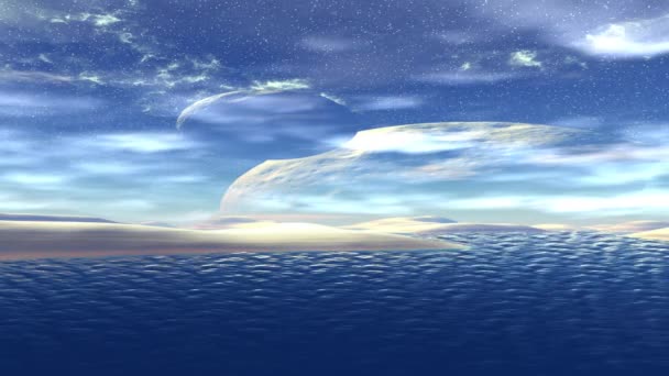 Alien Planet Berg Und Wasser Animation Panorama — Stockvideo