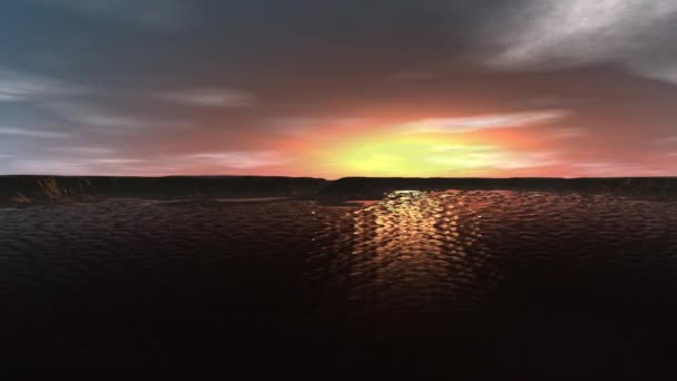 Планета Пришельцев Гора Вода Анимация Панорама — стоковое видео