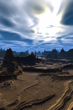 Yabancı gezegen. Dağ. 3D render 