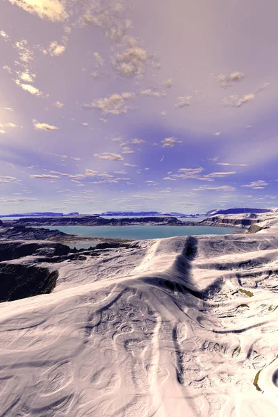 Pianeta alieno. Montagna e cielo. Rendering 3D — Foto Stock