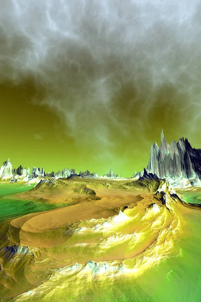 Planeta Extraterrestre. Montaña y cielo. Renderizado 3D — Foto de Stock