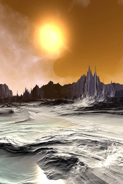 Planeta Extraterrestre. Montaña. Renderizado 3D — Foto de Stock