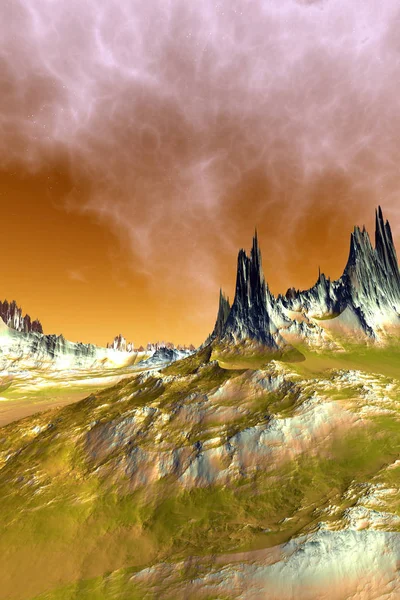 Alien Planet. Mountain. 3D rendering — Stock Photo, Image