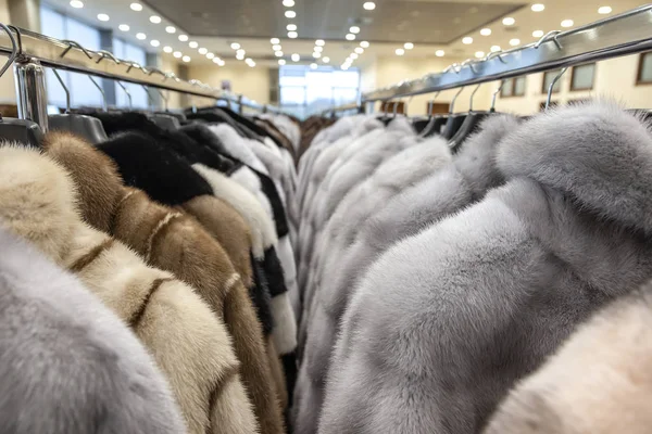 毛皮毛皮のコートの販売サロン — ストック写真