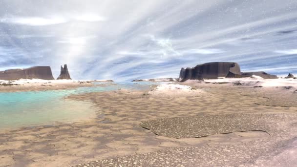 Planète extraterrestre fantastique. Montagne et eau. Animation. Panorama. 4K 