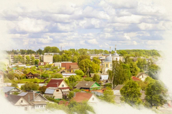 Panorama der Stadt Torzhok. Nachahmung des Bildes — Stockfoto