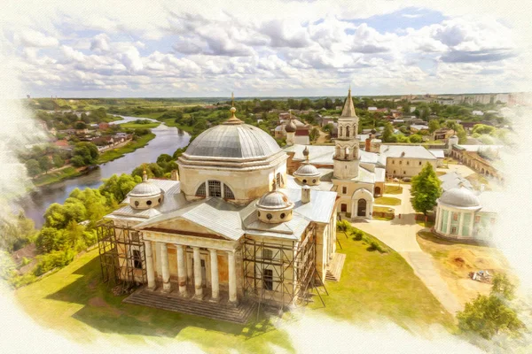 Torzhok. Mosteiro Novotorzhsky Borisoglebsky. Panorama. Imitati. — Fotografia de Stock