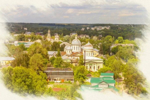 Panorama da cidade de Torzhok. Imitação da imagem — Fotografia de Stock