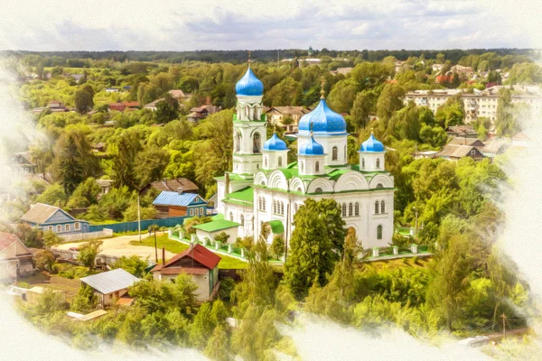 Panorama della città di Torzhok. Imitazione del quadro — Foto Stock