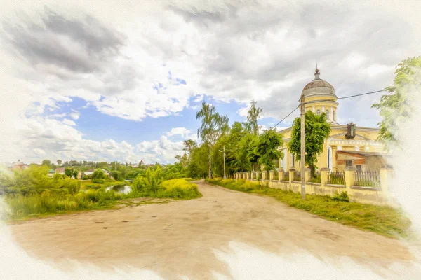 Ingang-Jeruzalemkerk,. Torzhok City. Nabootsing van de pictu — Stockfoto