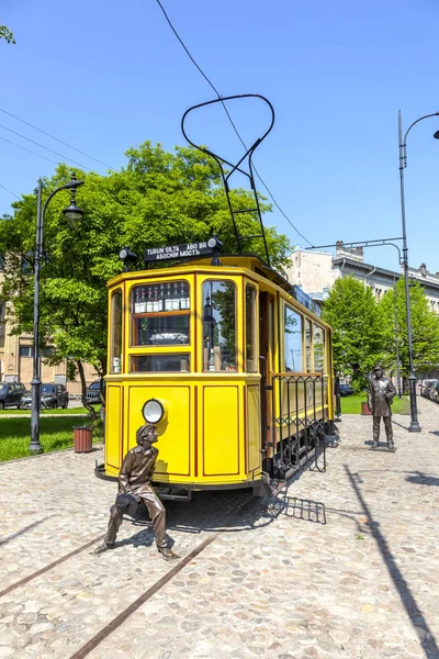 Město Vyborg. Památník tramvají — Stock fotografie