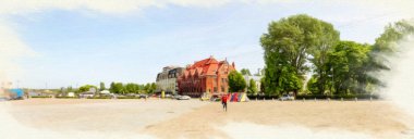 Resmin taklidi. Vyborg'daki Pazar Meydanı. Panorama