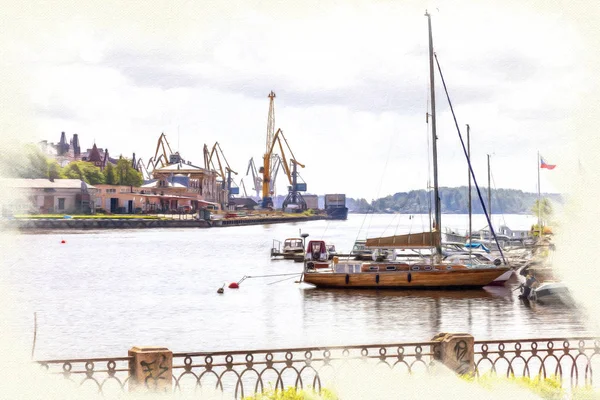 A kép utánzása. City Vyborg. Déli-kikötő — Stock Fotó