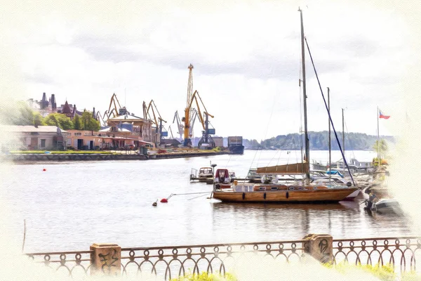 Imitação da imagem. Cidade de Vyborg. Porto do Sul — Fotografia de Stock