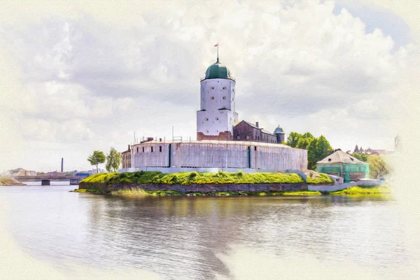 Imitation of the picture. City Vyborg. Castle — Stock Photo, Image