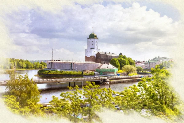 Imitatie van de foto. Stad Vyborg. Kasteel — Stockfoto