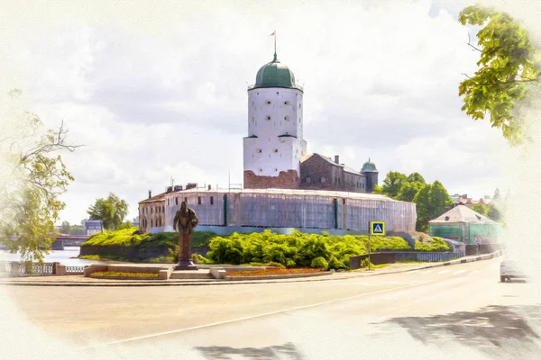 Imitazione del quadro. Città di Vyborg. Castello — Foto Stock