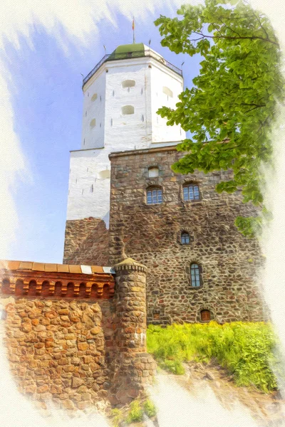 Imitation of the picture. City Vyborg. Castle — Stock Photo, Image