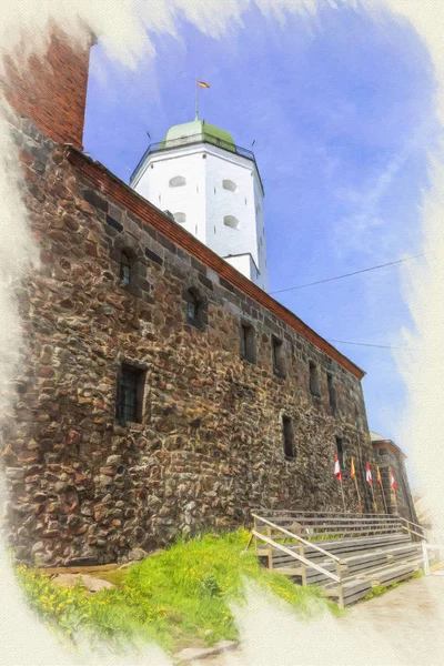 Imitation of the picture. City Vyborg. Castle — Stock Photo, Image