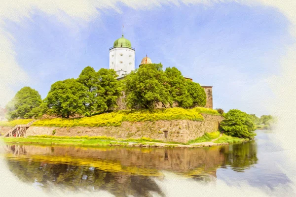 Imitation of the picture. City Vyborg. Castle — Stock Photo, Image