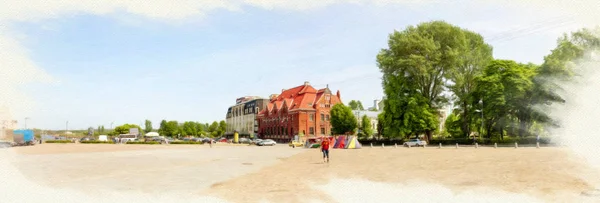 Imitação da imagem. Market Square em Vyborg. Panorama — Fotografia de Stock