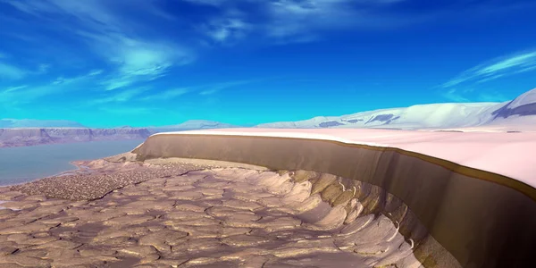 Планета прибульців. Гора і вода. 3D візуалізація — стокове фото