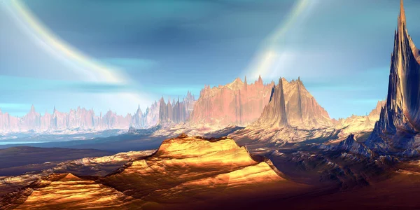 エイリアンの惑星。山と水。3 d レンダリング — ストック写真