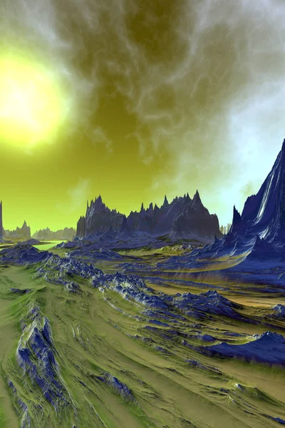 Buitenaardse planeet. Berg. 3D-rendering — Stockfoto