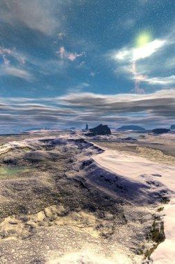 Yabancı gezegen. Dağ. 3D render 