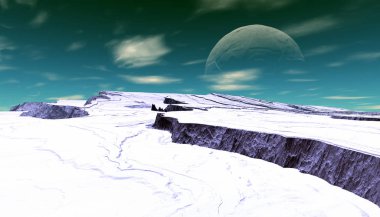 Yabancı gezegen. Dağ. 3D render 