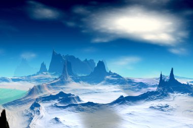 Yabancı gezegen. Dağ. 3D render 