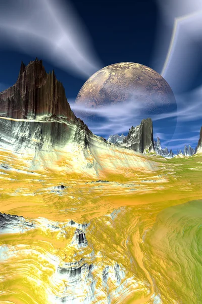Планета пришельцев. Пустыня. 3D рендеринг — стоковое фото