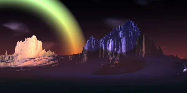 Εξωγήινος πλανήτης. Έρημο. απόδοση 3D — Φωτογραφία Αρχείου