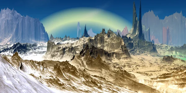 Främmande planet. Öknen. 3D-rendering — Stockfoto