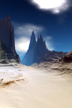 Uzaylı Gezegeni. Çöl. 3d render 