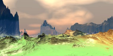 Uzaylı Gezegeni. Çöl. 3d render 