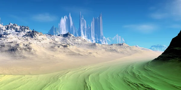 Buitenaardse planeet. Woestijn. 3D-rendering — Stockfoto