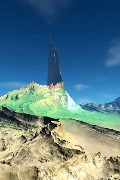 Buitenaardse planeet. Woestijn. 3D-rendering — Stockfoto