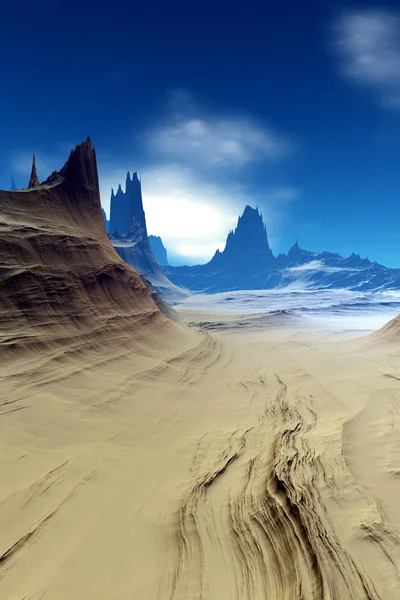 Obcych planet. Pustyni. Renderowanie 3D — Zdjęcie stockowe