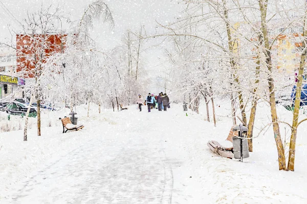 Moskau. Schneefall in der Stadt — Stockfoto