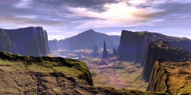 Yabancı gezegen. Dağ. 3D render 