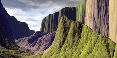 Yabancı gezegen. Dağ. 3D render 