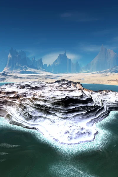 Alien Planet. Mountain and lake. 3D rendering — Stock Photo, Image