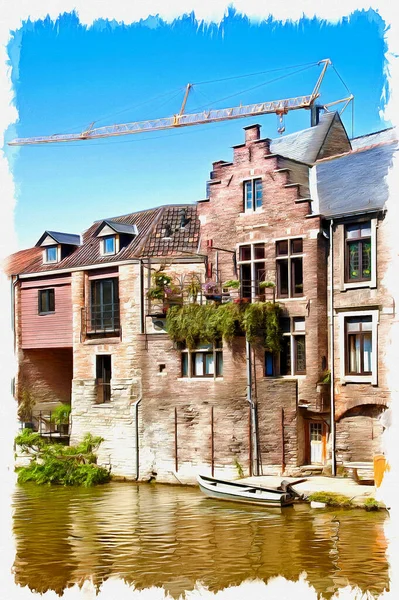 Bild Aus Einem Foto Ölfarbe Nachahmung Illustration Alte Häuser Kanal — Stockfoto