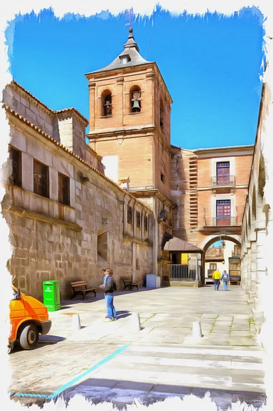 照片来自一张照片 油漆画模仿 中世纪城市的历史中心 西班牙 阿维拉 — 图库照片