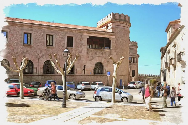 Fotoğraftan Bir Resim Yağlı Boya Taklit Llüzyon Ortaçağ Şehrinin Tarihi — Stok fotoğraf