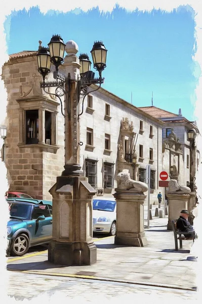写真からの写真 油絵具 模倣だ イラスト 中世都市の歴史的な中心部 スペインだ アビラ — ストック写真